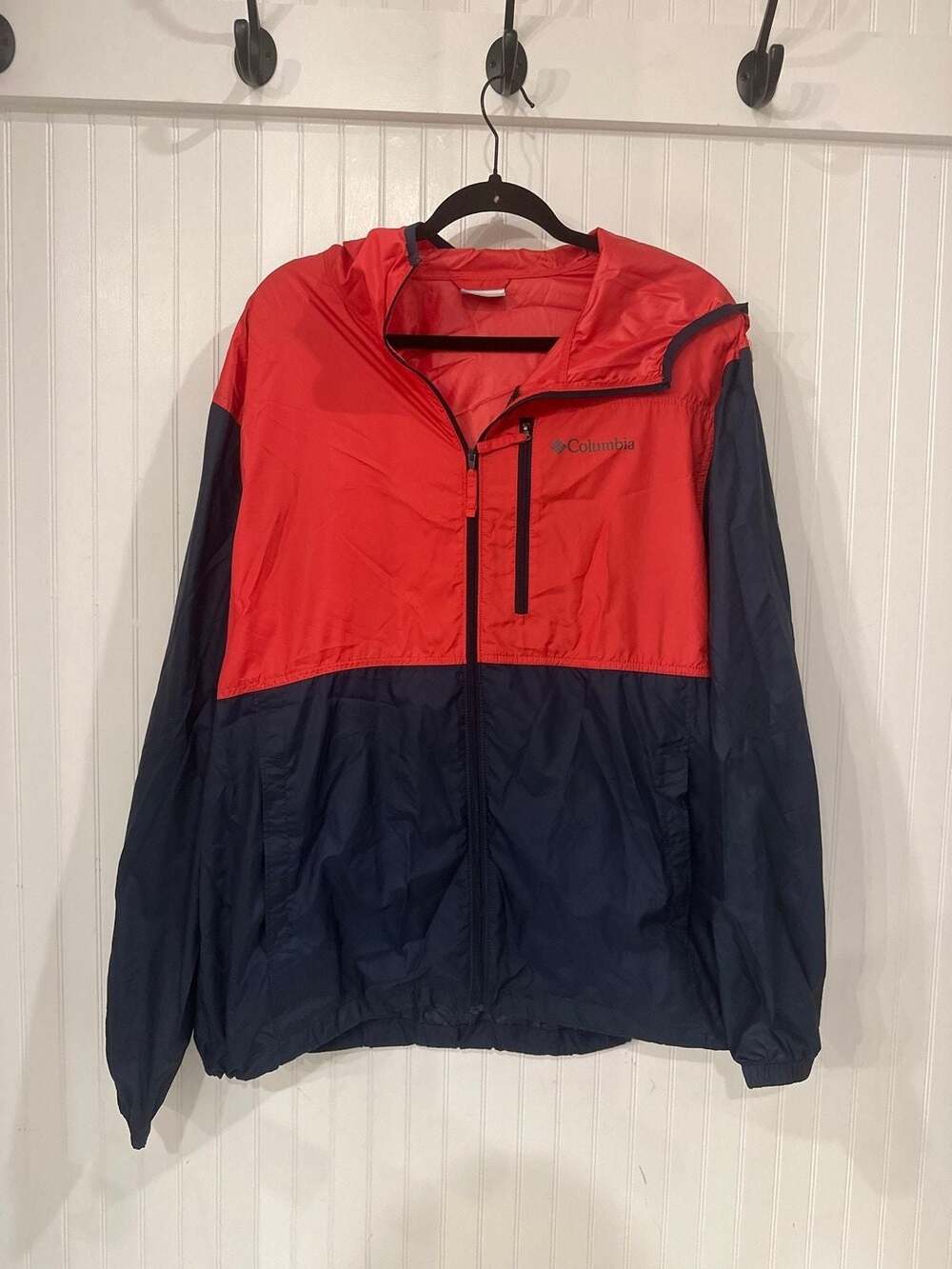 Columbia Windbreaker Jacket Red/Navy Size Large